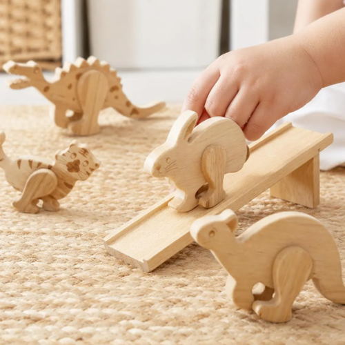 Wooden Animal Ramp Walker Set – Gravity-Powered Walking Toys for Kids | Montessori & Waldorf-Inspired, 5-Piece Natural Wood Set
