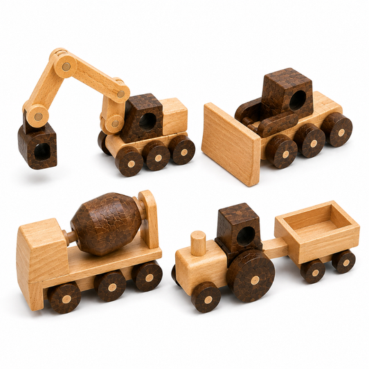 Montessori Wooden Vehicle Toy Set.