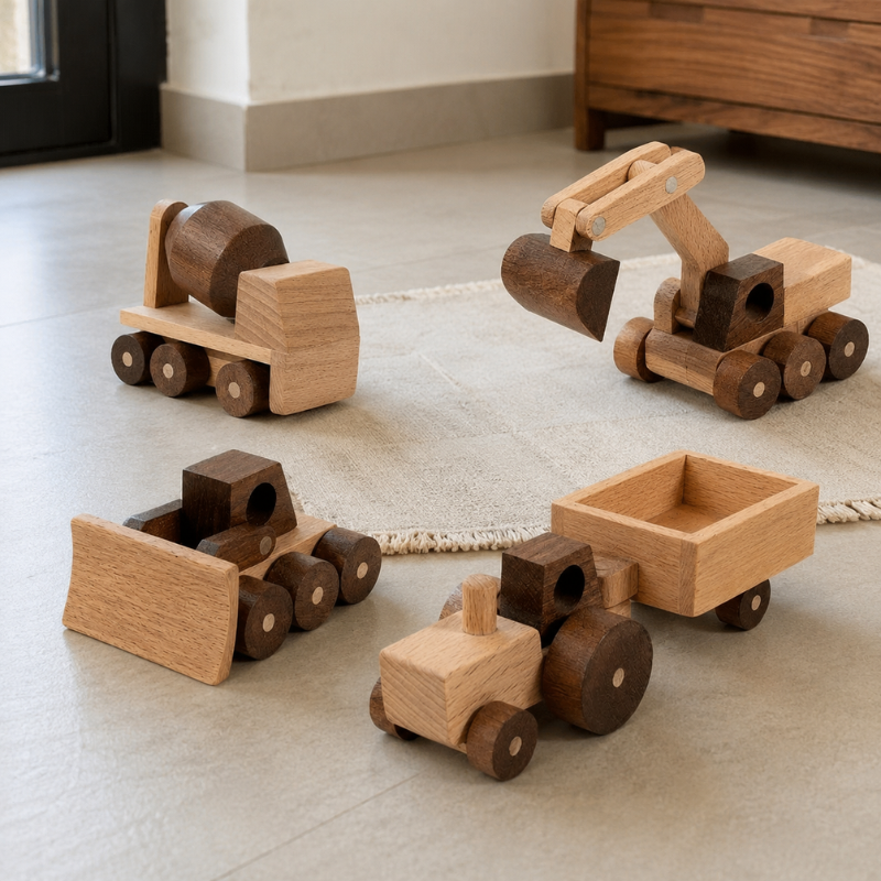 Montessori Wooden Vehicle Toy Set.