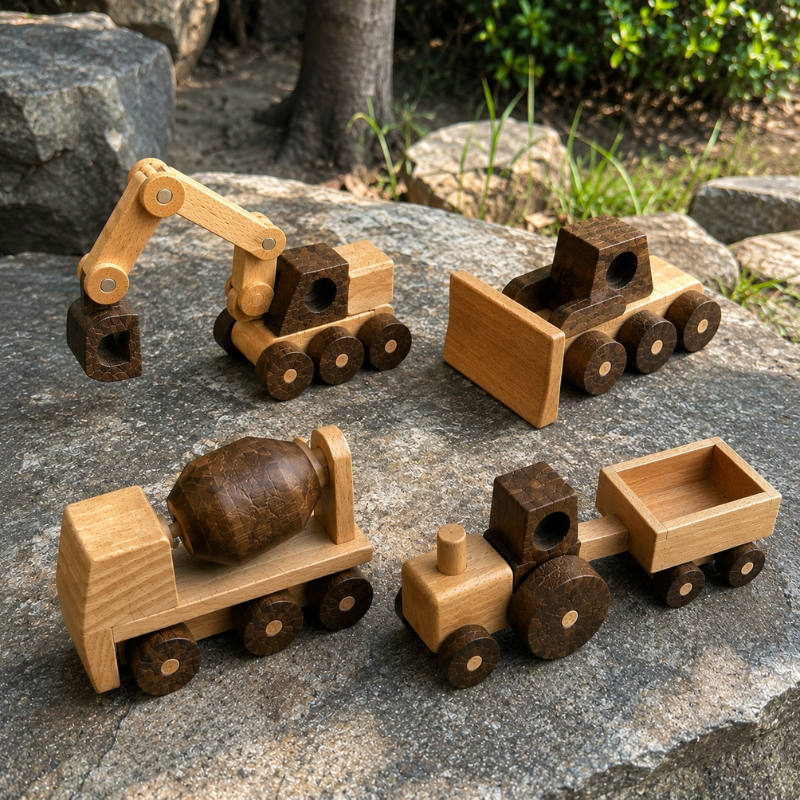 Montessori Wooden Vehicle Toy Set.