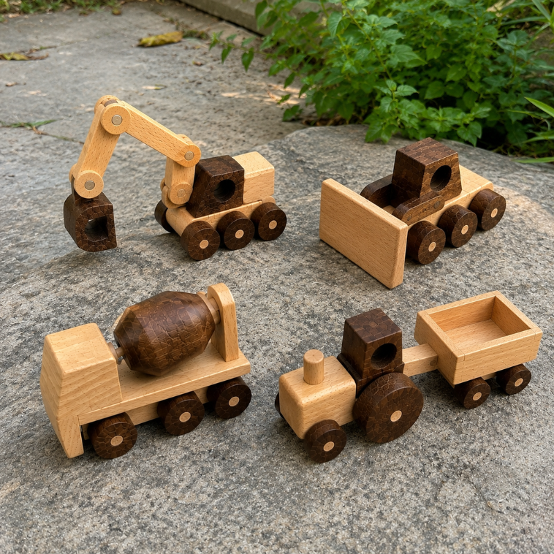 Montessori Wooden Vehicle Toy Set.