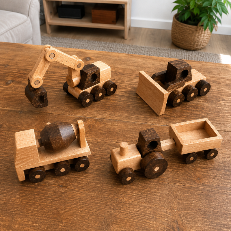 Montessori Wooden Vehicle Toy Set.