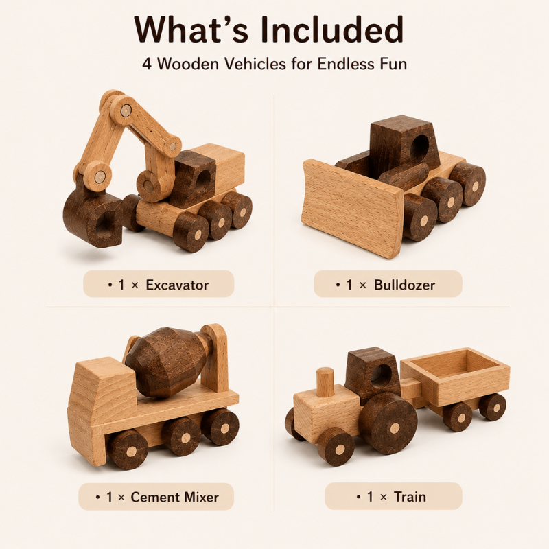 Montessori Wooden Vehicle Toy Set.