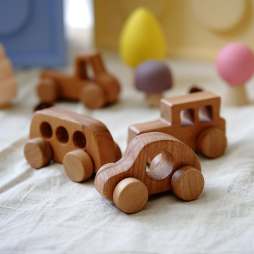 Wooden Toy Car Set for Toddlers – 4 Handmade Wooden Vehicles